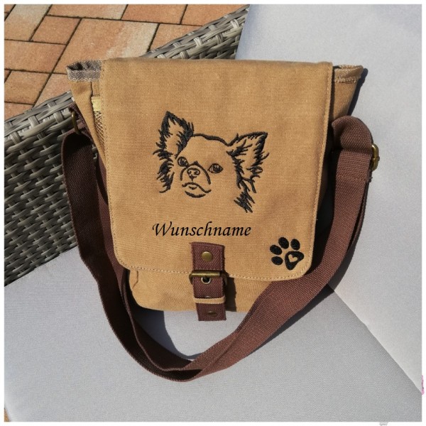 Canvas Tasche mit Chihuahua Pfoten und Namen bestickt